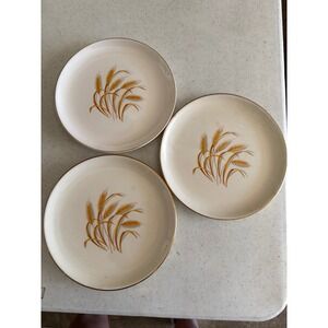 Vintage Golden Wheat 22k Gold Trim Plates Set of 3 USA Made Oven Proof 7.25 in